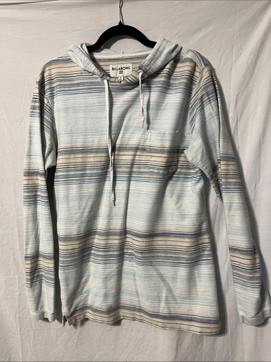 Billabong Tops - Billabong Light Blue and Beige Striped Hooded Long Sleeve Shirt